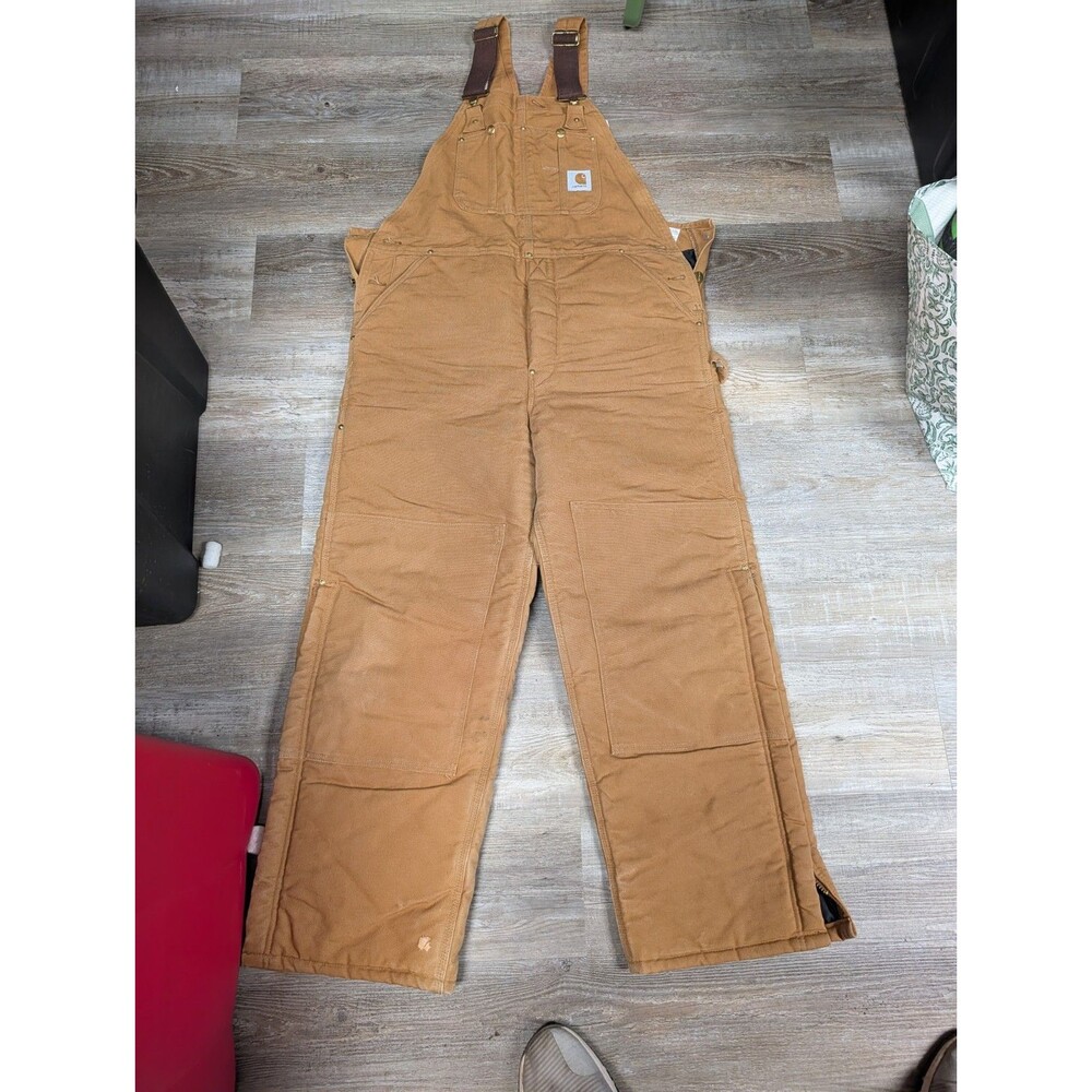 VTG Carhartt BQ186 Double Knee Insulated Quilted Bibs Overalls 36×30 Preowned